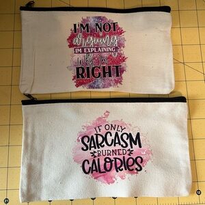 Handcrafted Lot of two make up bags with fresh pressed transfers!